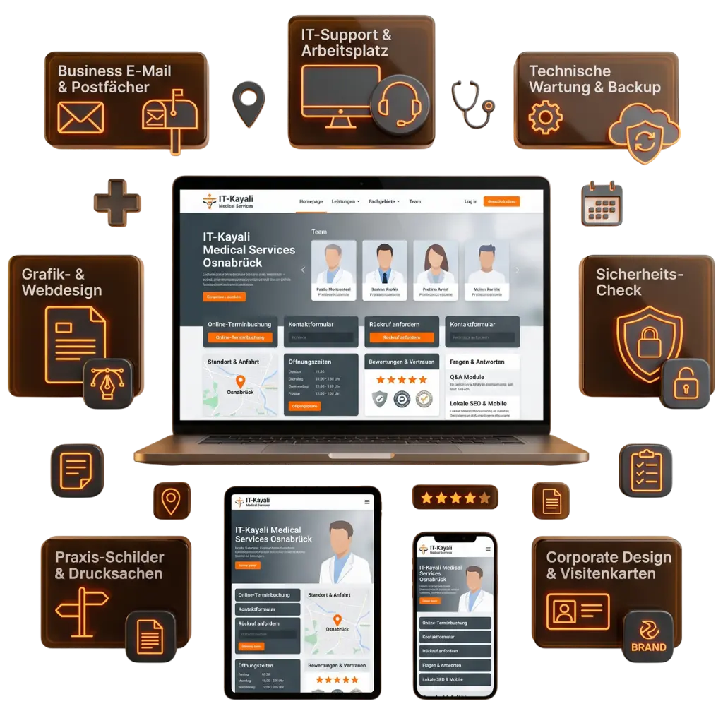 aerzte-praxen-osnabrueck digital sichtbar machen mit Praxis Website SEO Local SEO Online Terminbuchung Patientenformular Google Unternehmensprofil Bing Profil Referenzen und IT-Support von IT-Kayali
